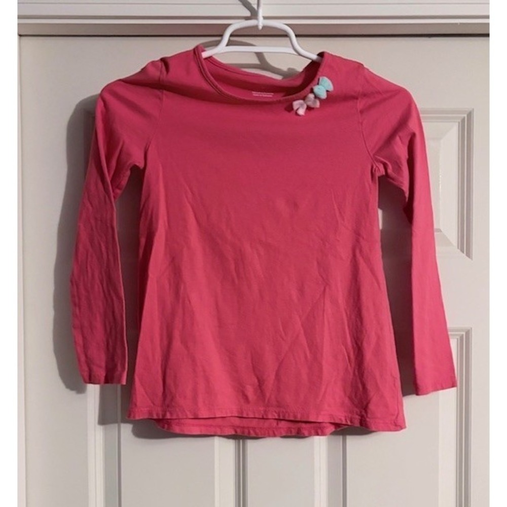 Carters long sleeved tee, girls size 8, dark pink, cute bow detail